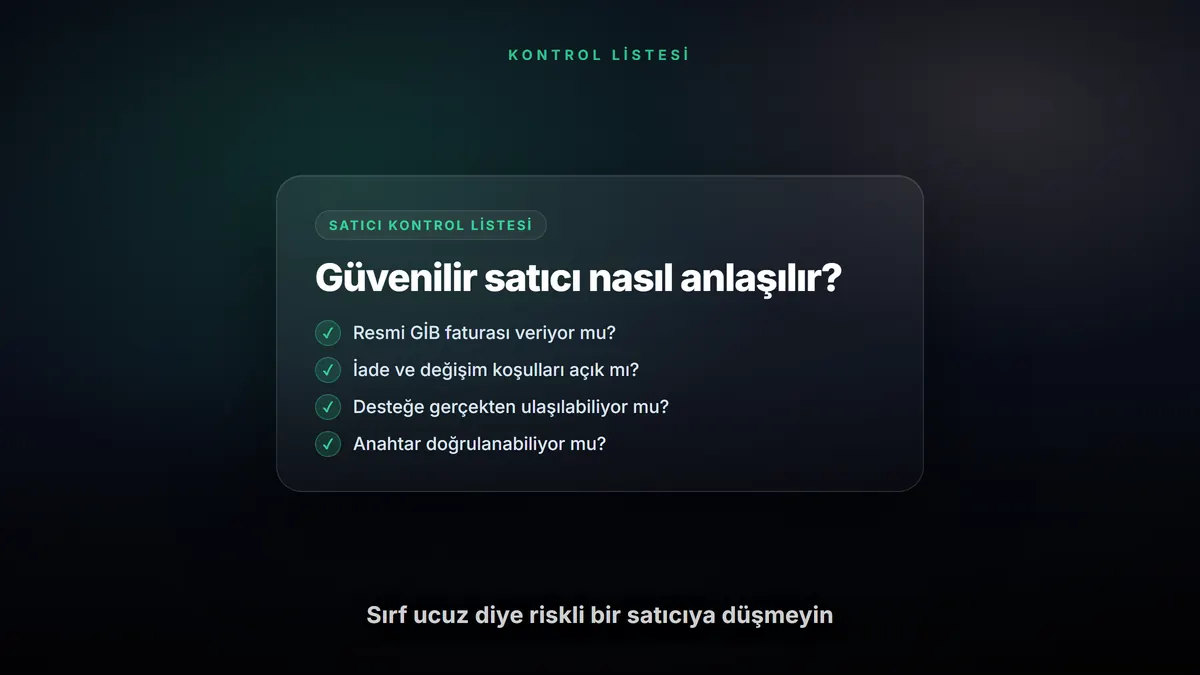 Güvenilir Dijital Lisans Satıcısı Nasıl Anlaşılır? (Kontrol Listesi) — Enlisans blog kapak görseli