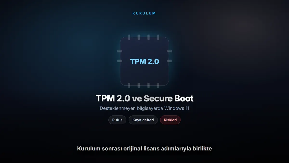 Windows 11 Desteklenmeyen Bilgisayara Nasıl Kurulur? (TPM 2.0 ve Secure Boot) — Enlisans blog kapak görseli