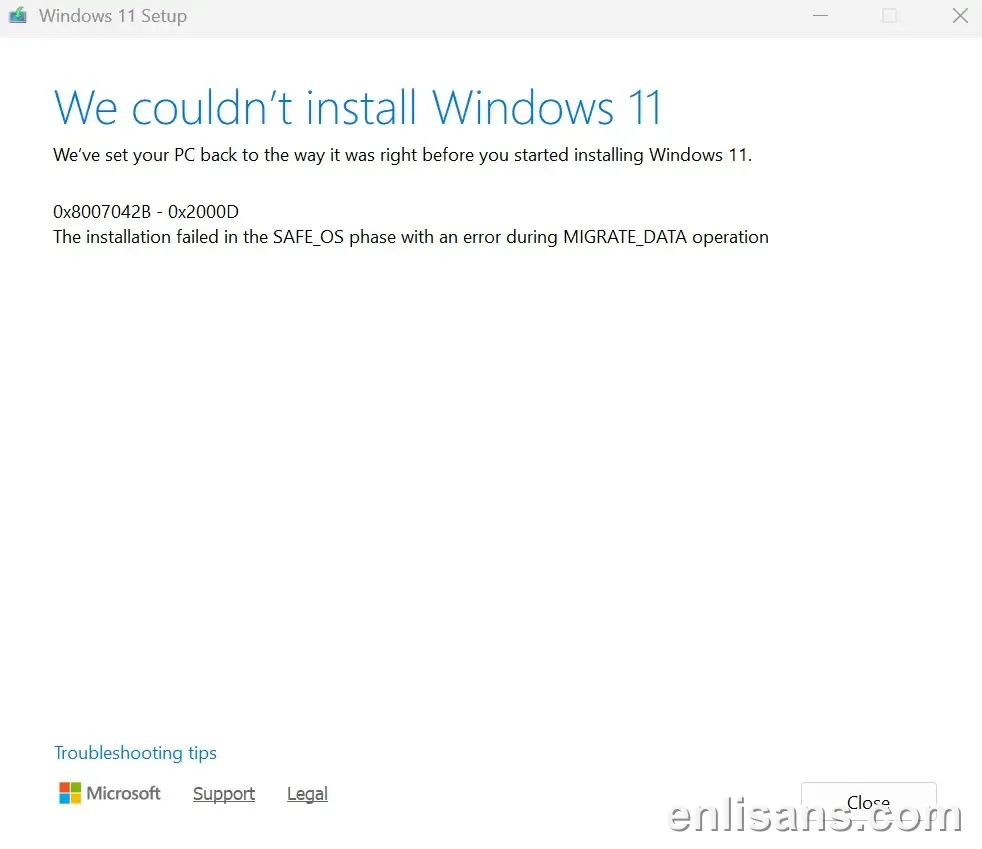 Windows 11 Yükseltme Hatası 0x8007042B (Kurulum Erken Sonlandı) Çözümü ekran görüntüsü — Enlisans