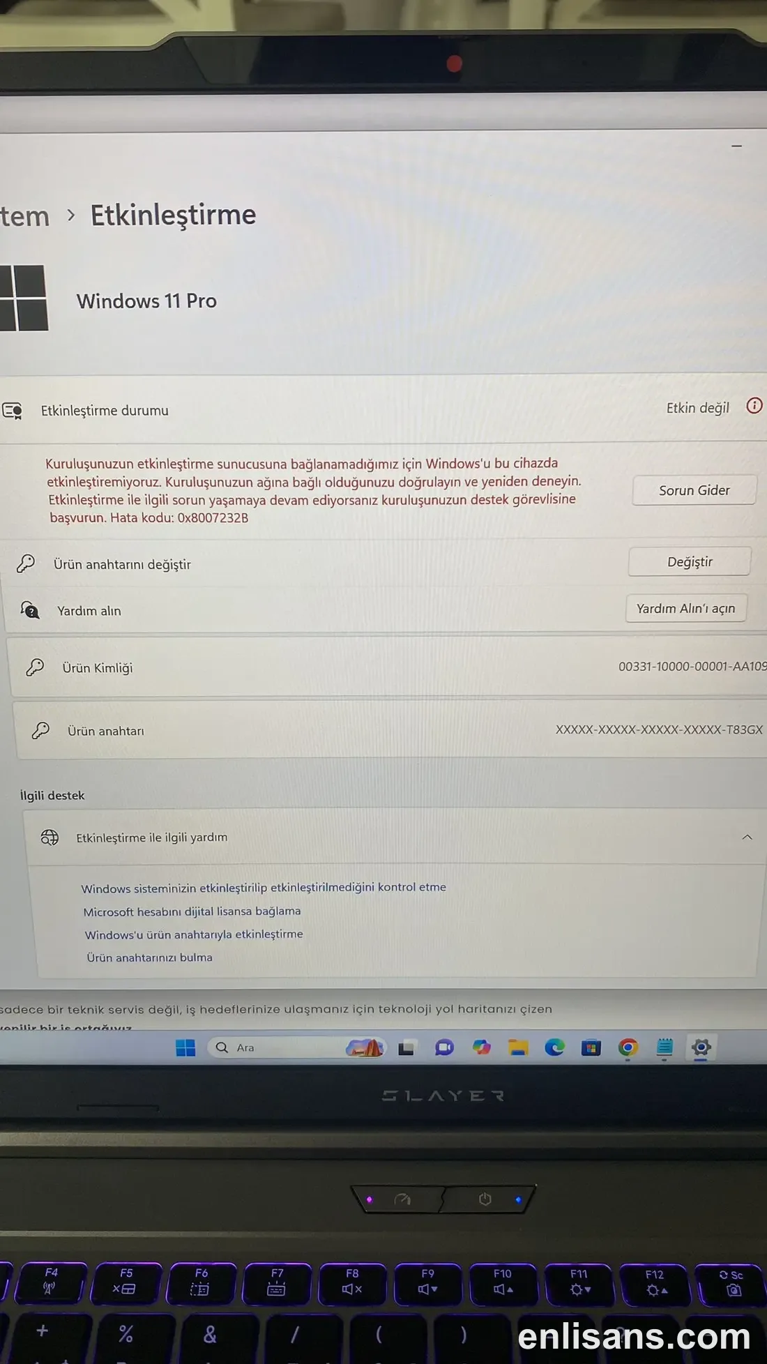 Windows Etkinleştirme Hatası 0x8007232B (DNS Adı Yok) Çözümü ekran görüntüsü — Enlisans