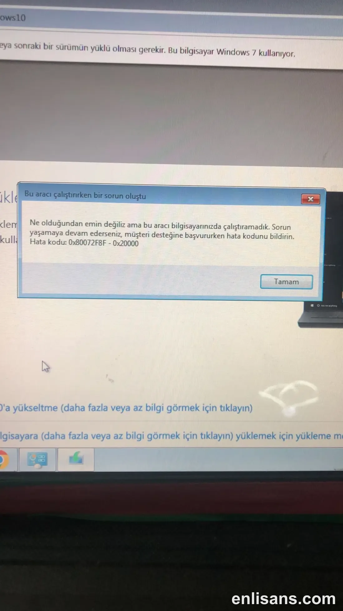 Windows Etkinleştirme Hatası 0x80072F8F (Tarih-Saat / Güvenli Bağlantı) Çözümü ekran görüntüsü — Enlisans