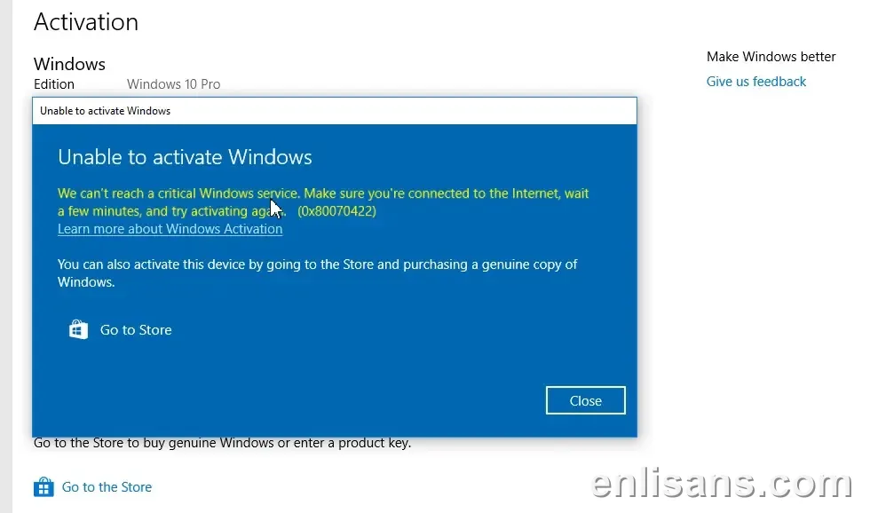 Windows Update Hatası 0x80070422: Windows Update Hizmeti Devre Dışı ekran görüntüsü — Enlisans